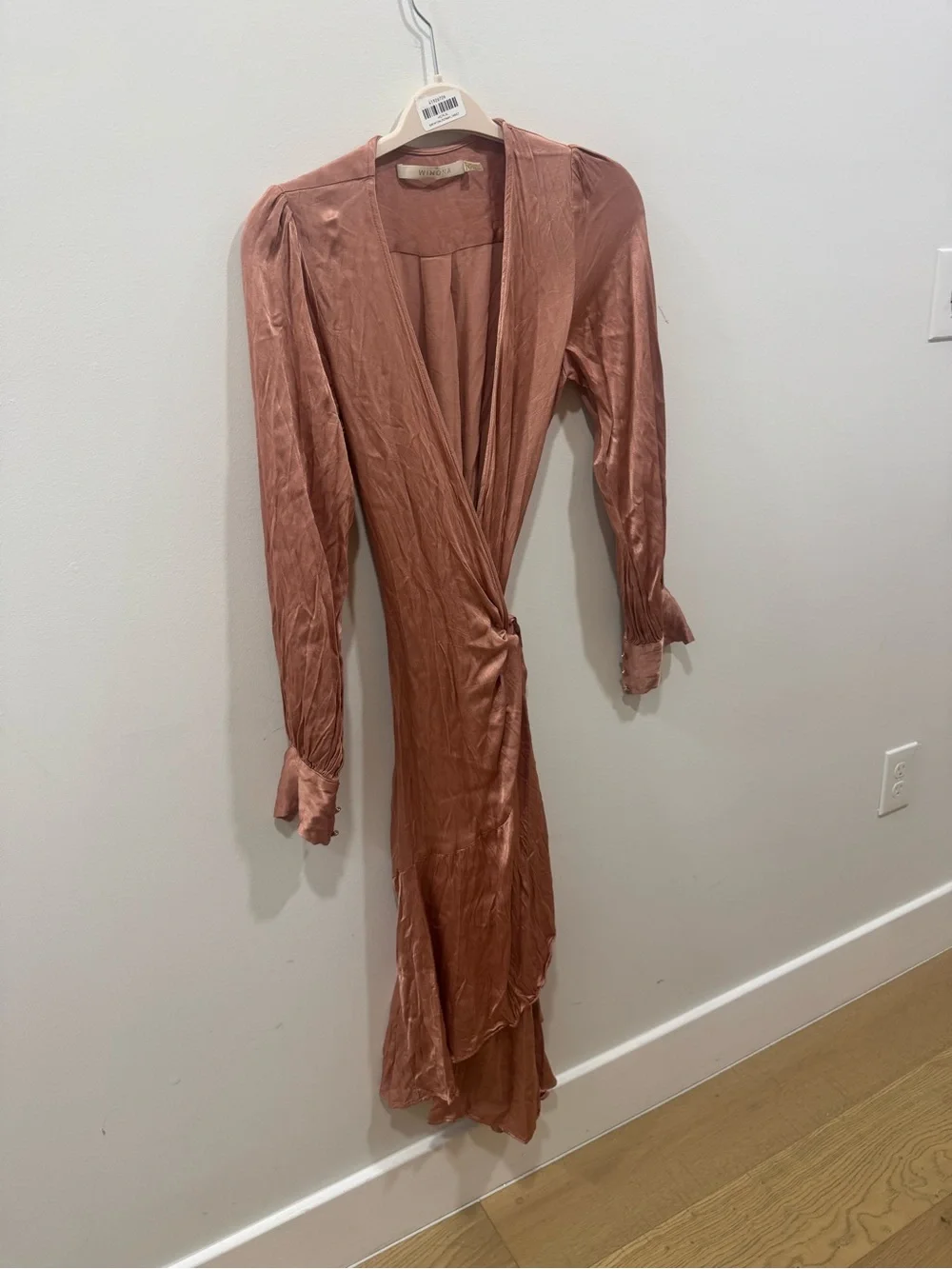 Winona Satin Wrap Midi Dress in Blush Pink SZ 6